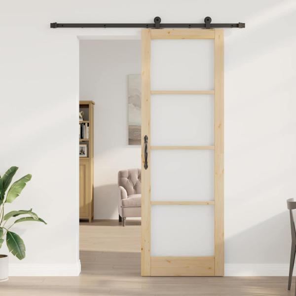 Schiebetür mit Hardware-Set 'ORKDAL'aus massivem Holz und Glas, Innentür mit Glas 'ORKDAL'78x232x4 cm aus massivem Kiefernholz