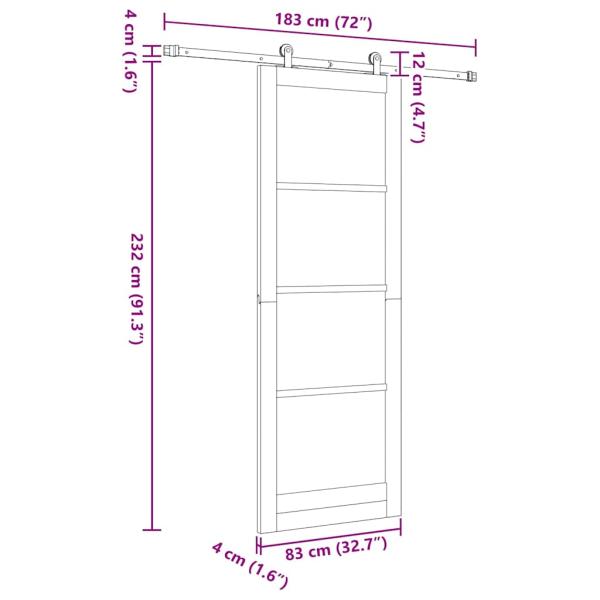 Schiebetür mit Hardware-Set 'ORKDAL'aus Massivholz & Glas, Innentür mit Glas 'ORKDAL'83x232x4 cm aus Massivholz Kiefer