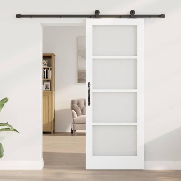 Schiebetür mit Beschlagsatz 'ORKDAL'Weiße Massivholz und Glas, Innentür mit Glas 'ORKDAL'Weiß 78x202x4 cm
