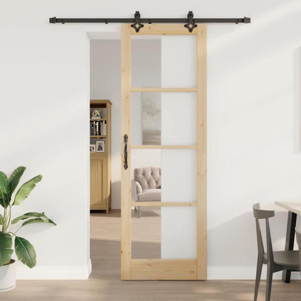 ARDEBO.de - Schiebetür mit Hardware-Set ?ORKDAL? aus Massivholz & Glas, Innentür mit Glas ?ORKDAL? 78x232x4 cm aus massivem Kiefernholz