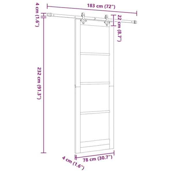 Schiebetür mit Hardware-Set ?ORKDAL? aus Massivholz & Glas, Innentür mit Glas ?ORKDAL? 78x232x4 cm aus massivem Kiefernholz