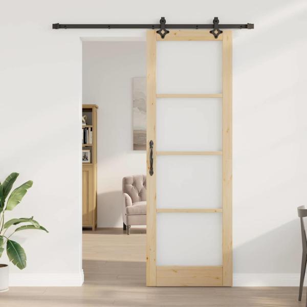 Schiebetür mit Hardware-Set ?ORKDAL? aus Massivholz & Glas, Innentür mit Glas ?ORKDAL? 78x232x4 cm aus massivem Kiefernholz