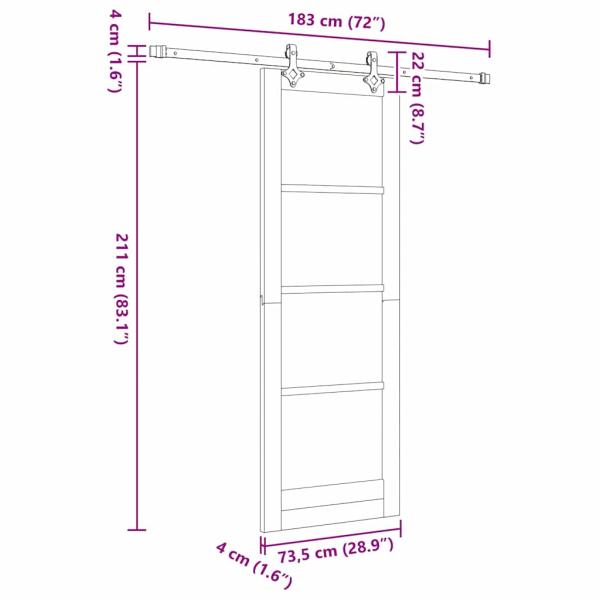 Schiebetür mit Hardware Set 73,5 x 211 cm Massivholz Fichte, Innentür mit Glas 'ORKDAL'73,5 x 211 x 4 cm Massivholz Fichte