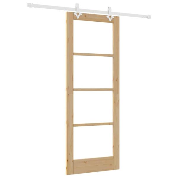 Schiebetür mit Hardware Set 78x202 cm Massivholz Kiefer, Innentür mit Glas 'ORKDAL'78x202x4 cm Massivholz Kiefer