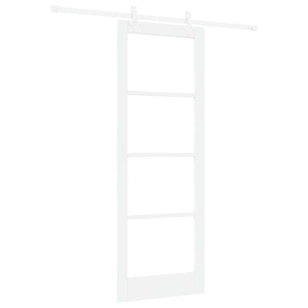Schiebetür mit Zubehör Set Weiß 78x211 cm Massivholz Kiefer, Innentür mit Glas "ORKDAL" Weiß 78x211x4 cm