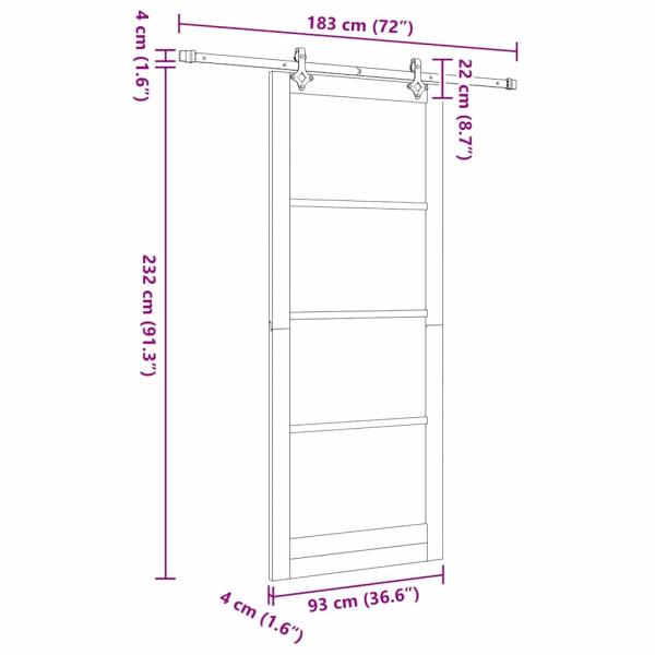 Schiebetür mit Hardware-Set Weiß 93x232 cm Massivholz Fichte, Innentür mit Glas 'ORKDAL'Weiß 93x232x4 cm