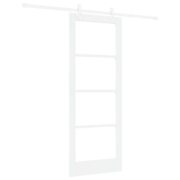 Schiebetür mit Hardwareset Weiß 78x202 cm Aus massivem Kiefernholz, Innentür mit Glas "ORKDAL" Weiß 78x202x4 cm