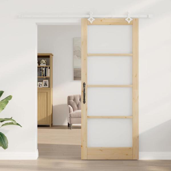 Schiebetür mit Hardware Set 86x211 cm Massivholz Kiefer, Innentür mit Glas 'ORKDAL'86x211x4 cm Massivholz Kiefer