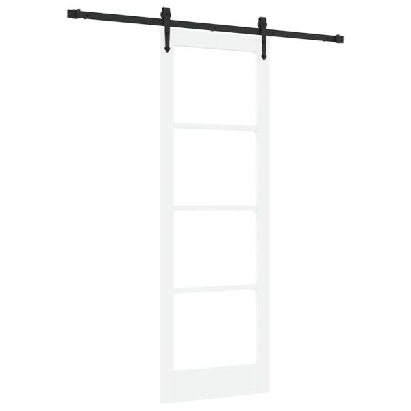 Schiebetür mit Beschlag-Set Weiß 73,5x211 cm Massivholz Kiefer, Innentür mit Glas 'ORKDAL'Weiß 73,5x211x4 cm