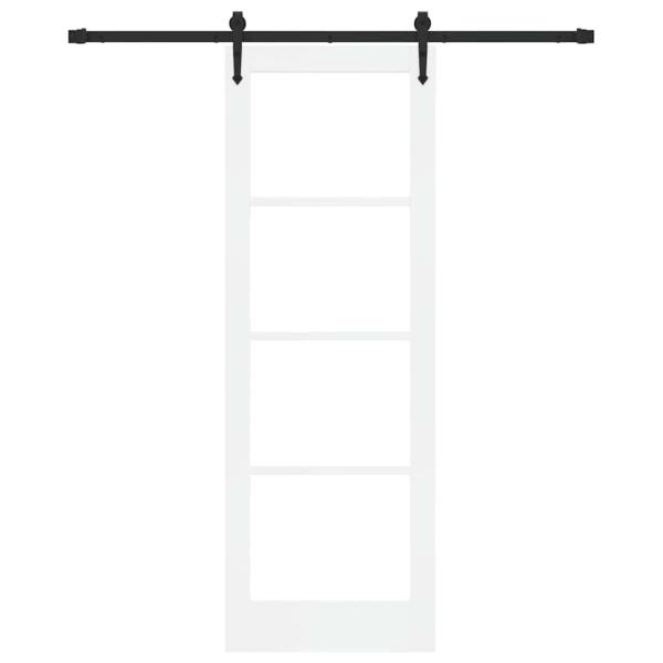 Schiebetür mit Beschlag-Set Weiß 73,5x211 cm Massivholz Kiefer, Innentür mit Glas 'ORKDAL'Weiß 73,5x211x4 cm