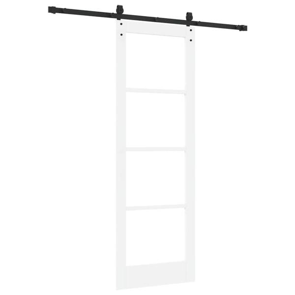 Schiebetür mit Beschlag-Set Weiß 73,5x211 cm Massivholz Kiefer, Innentür mit Glas 'ORKDAL'Weiß 73,5x211x4 cm