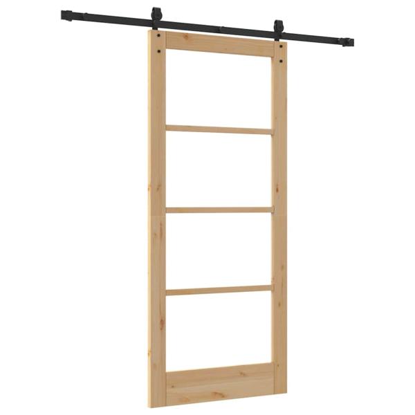 Schiebetür mit Beschlägen Set 86x198,5 cm aus massivem Kiefernholz, Innentür mit Glas 'ORKDAL'86x198,5x4 cm aus massivem Kiefernholz