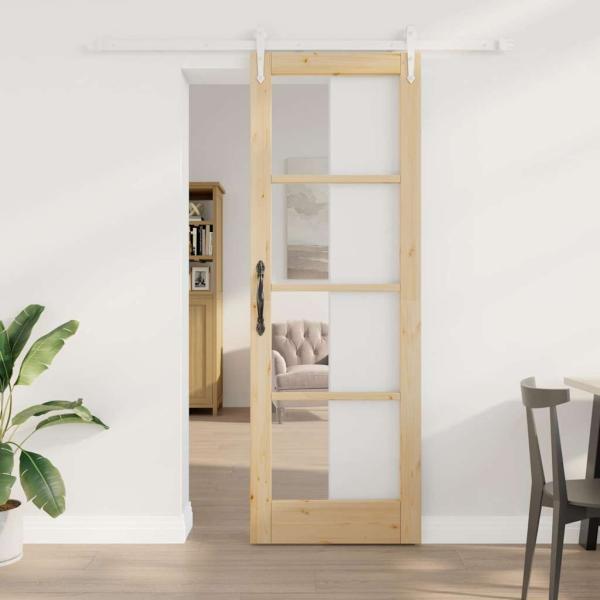 ARDEBO.de - Schiebetür mit Hardware Set 73,5x211 cm Massivholz Kiefer, Innentür mit Glas 'ORKDAL'73,5x211x4 cm Massivholz Kiefer