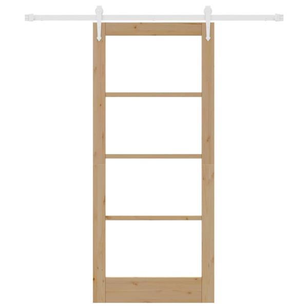 Schiebetür mit Beschläge Set 86x198.5 cm aus massivem Kiefernholz, Innentür mit Glas 'ORKDAL'86x198.5x4 cm aus massivem Kiefernholz