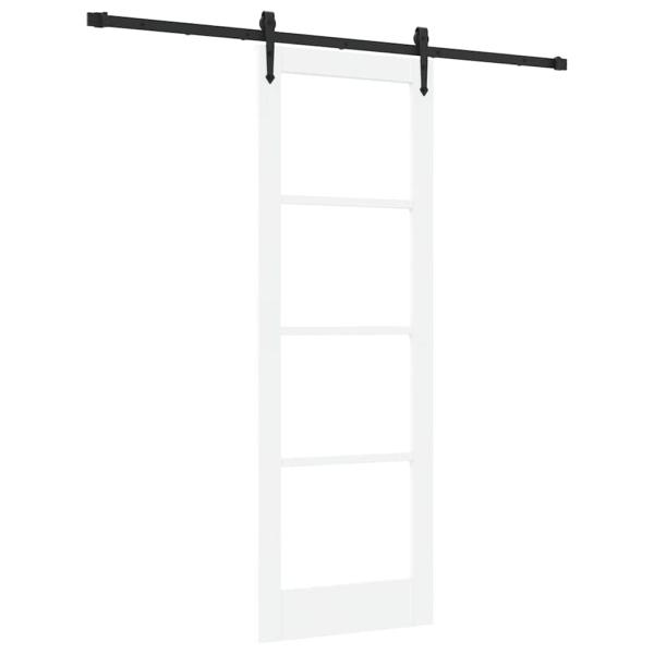 Schiebetür mit Beschlägen Weiß 73,5x211 cm Massivholz Kiefer, Innentür mit Glas 'ORKDAL'Weiß 73,5x211x4 cm