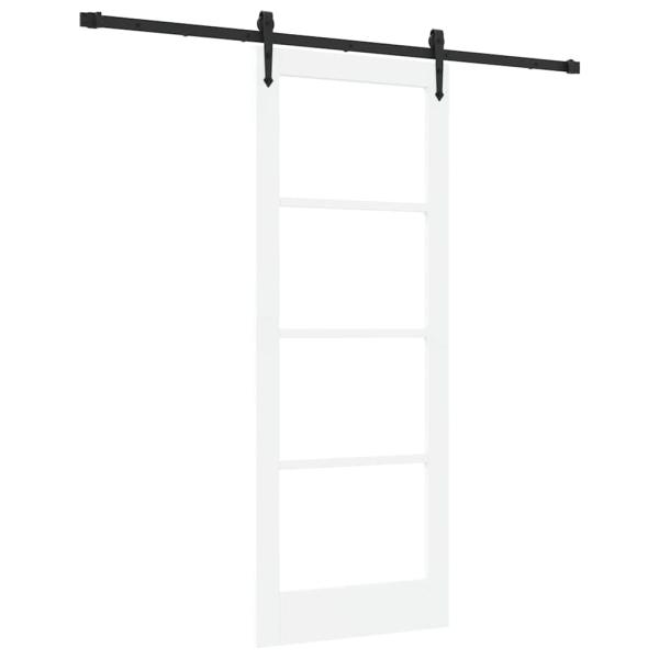 Schiebetür mit Zubehör Set Weiß 78x202 cm Massive Kiefer, Innentür mit Glas 'ORKDAL'Weiß 78x202x4 cm