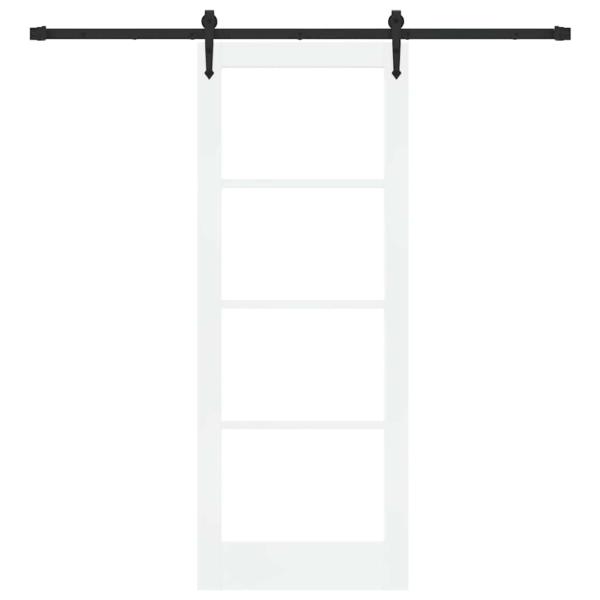 Schiebetür mit Zubehör Set Weiß 78x202 cm Massive Kiefer, Innentür mit Glas 'ORKDAL'Weiß 78x202x4 cm