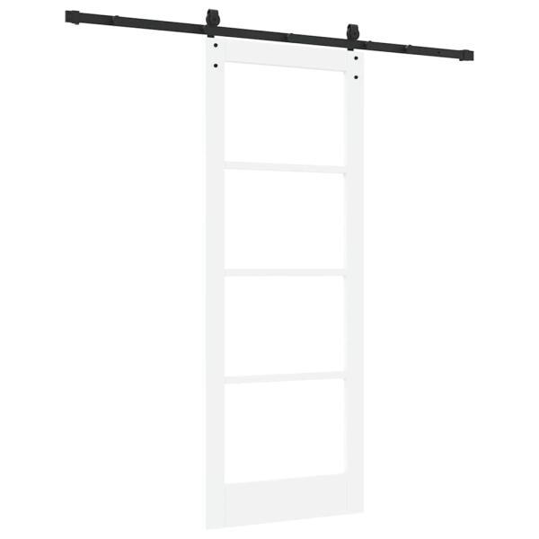 Schiebetür mit Zubehör Set Weiß 78x202 cm Massive Kiefer, Innentür mit Glas 'ORKDAL'Weiß 78x202x4 cm