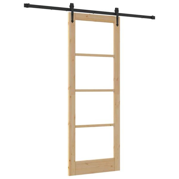 Schiebetür mit Hardware-Set 78x211 cm aus massivem Kiefernholz, Innentür mit Glas 'ORKDAL'78x211x4 cm aus massivem Kiefernholz