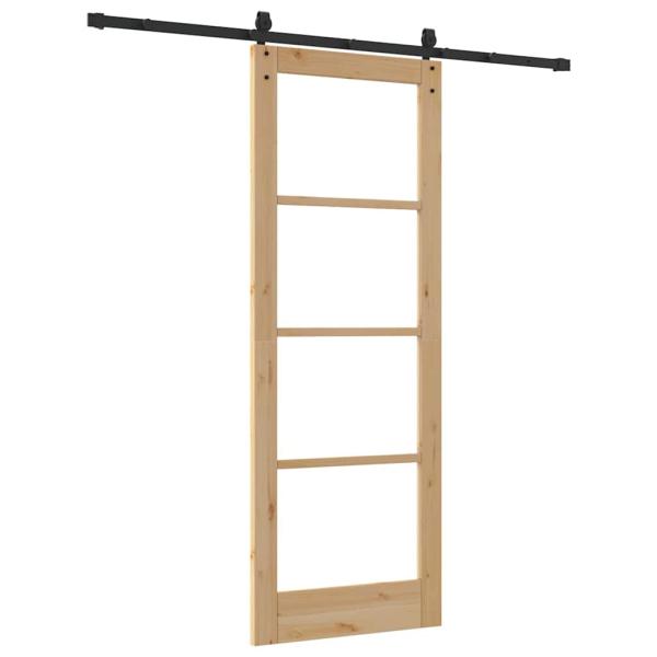 Schiebetür mit Hardware-Set 78x211 cm aus massivem Kiefernholz, Innentür mit Glas 'ORKDAL'78x211x4 cm aus massivem Kiefernholz