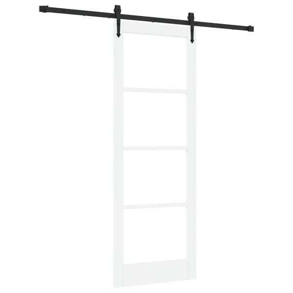 Schiebetür mit Zubehörset Weiß 78x211 cm Massivholz Kiefer, Innentür mit Glas 'ORKDAL'Weiß 78x211x4 cm