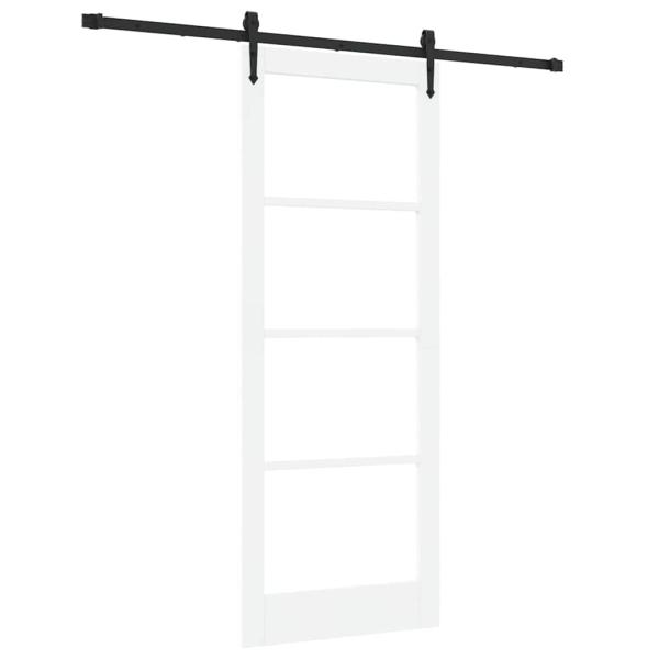 Schiebetür mit Beschlägen Set Weiß 83x211 cm Massivholz Kiefer, Innentür mit Glas 'ORKDAL'Weiß 83x211x4 cm