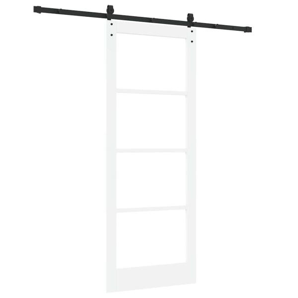 Schiebetür mit Beschlägen Set Weiß 83x211 cm Massivholz Kiefer, Innentür mit Glas 'ORKDAL'Weiß 83x211x4 cm