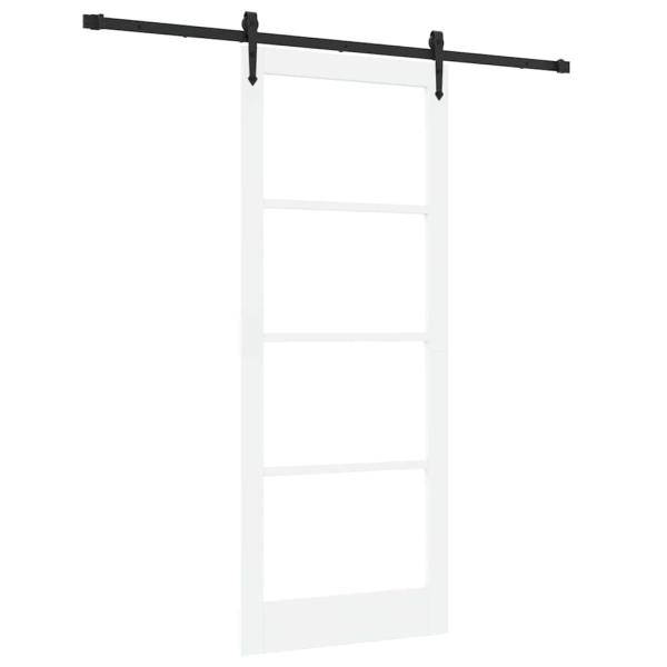 Schiebetür mit Hardware Set Weiß 86x211 cm Massivholz Kiefer, Innentür mit Glas 'ORKDAL'Weiß 86x211x4 cm