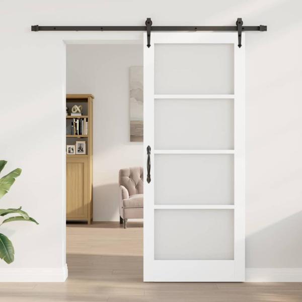 Schiebetür mit Hardware Set Weiß 86x211 cm Massivholz Kiefer, Innentür mit Glas 'ORKDAL'Weiß 86x211x4 cm