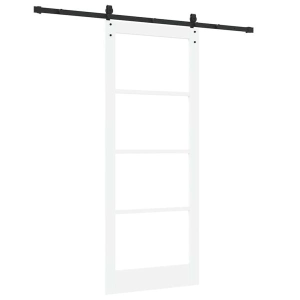 Schiebetür mit Hardware Set Weiß 86x211 cm Massivholz Kiefer, Innentür mit Glas 'ORKDAL'Weiß 86x211x4 cm