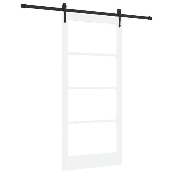 Schiebetür mit Beschlägen Set Weiß 93x202 cm Massivholz Kiefer, Innentür mit Glas 'ORKDAL'Weiß 93x202x4 cm