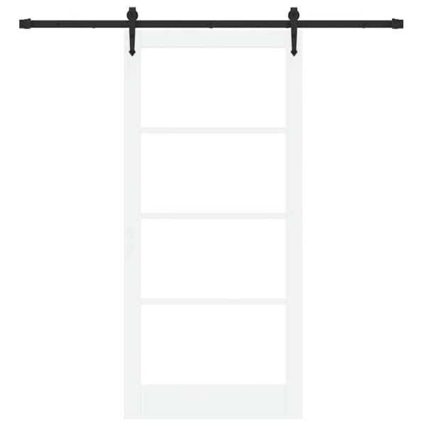 Schiebetür mit Beschlägen Set Weiß 93x202 cm Massivholz Kiefer, Innentür mit Glas 'ORKDAL'Weiß 93x202x4 cm