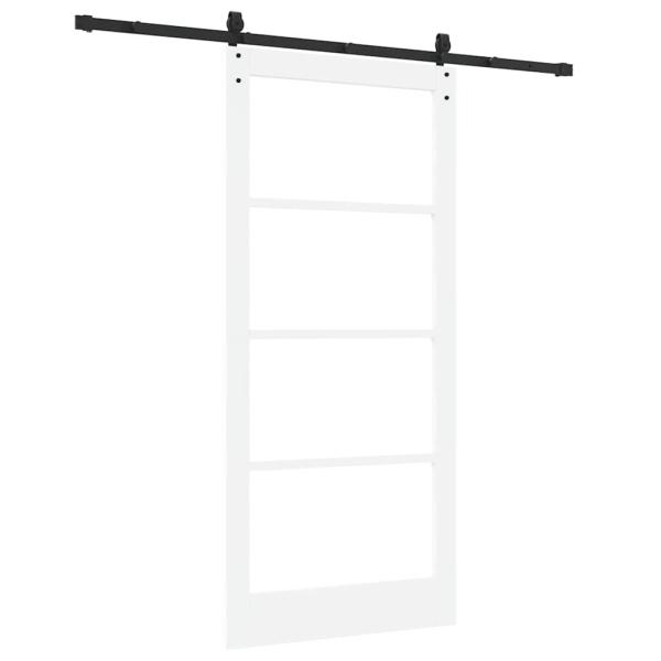 Schiebetür mit Beschlägen Set Weiß 93x202 cm Massivholz Kiefer, Innentür mit Glas 'ORKDAL'Weiß 93x202x4 cm