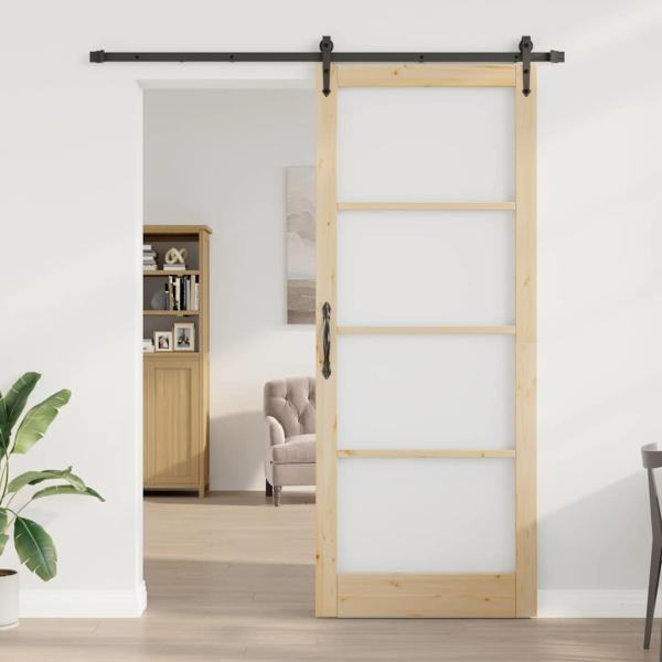 Schiebetür mit Zubehör Set 93x232 cm Massivholz Kiefer, Innentür mit Glas 'ORKDAL'93x232x4 cm Massivholz Kiefer