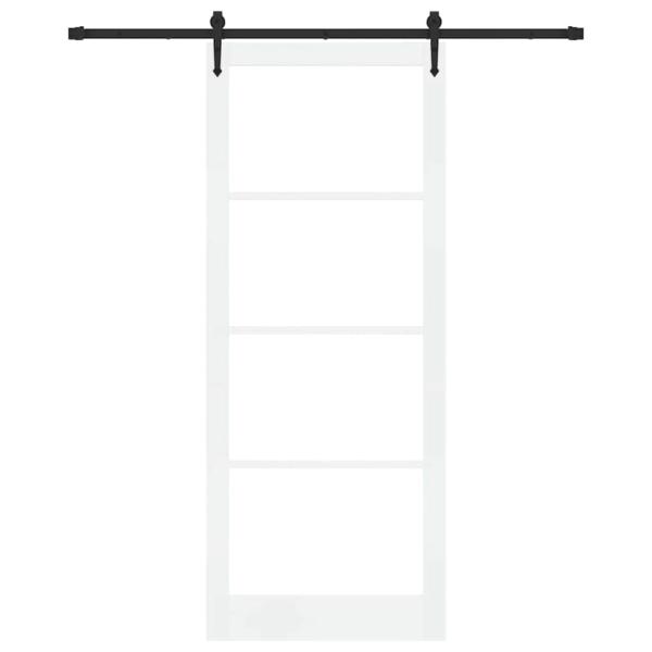 Schiebetür mit Beschlägen Set Weiß 93x232 cm Massivholz Kiefer, Innentür mit Glas 'ORKDAL'Weiß 93x232x4 cm