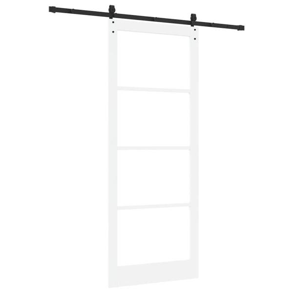 Schiebetür mit Beschlägen Set Weiß 93x232 cm Massivholz Kiefer, Innentür mit Glas 'ORKDAL'Weiß 93x232x4 cm