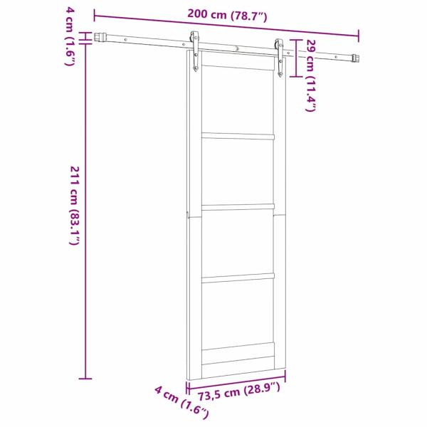 Schiebetür mit Beschlägen Set 73,5x211 cm Massivholz Kiefer, Innentür mit Glas 'ORKDAL'73,5x211x4 cm Massivholz Kiefer