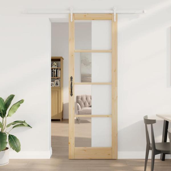 ARDEBO.de - Schiebetür mit Bausatz 78x232 cm Massivholz Fichte, Innentür mit Glas 'ORKDAL'78x232x4 cm Massivholz Fichte