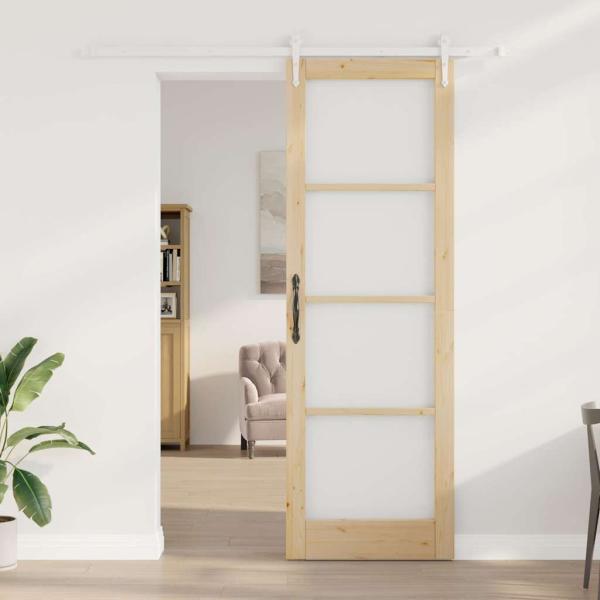 Schiebetür mit Bausatz 78x232 cm Massivholz Fichte, Innentür mit Glas 'ORKDAL'78x232x4 cm Massivholz Fichte