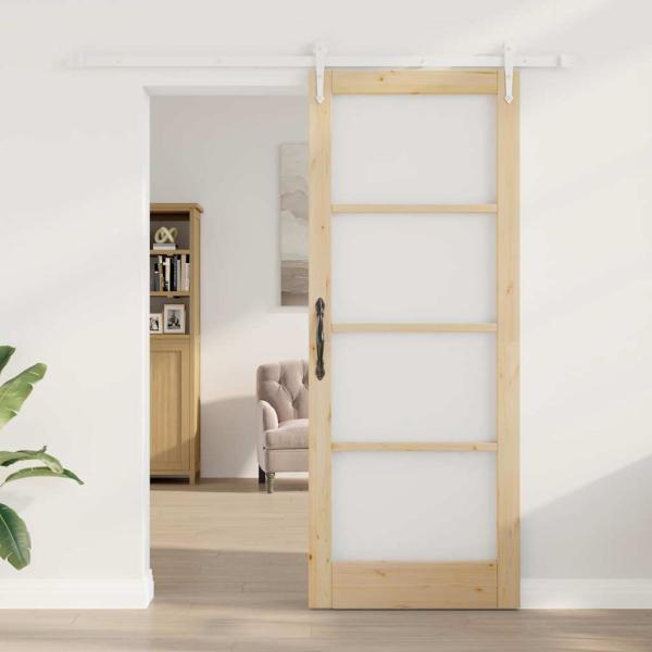 Schiebetür mit Hardware-Set 83x211 cm Massivholz Kiefer, Innentür mit Glas "ORKDAL" 83x211x4 cm Massivholz Kiefer