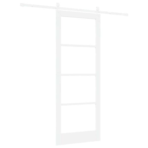Schiebetür mit Beschlägen Set Weiß 83x211 cm Massivholz Kiefer, Innentür mit Glas 'ORKDAL'Weiß 83x211x4 cm