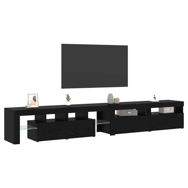 TV-Schränke 3 Stück mit LED-Lichtern Schwarzes Eichenholz, TV-Schränke mit LED-Lichtern 2 Stück Schwarzes Eichenholz 60x35x40 cm Holzwerkstoff