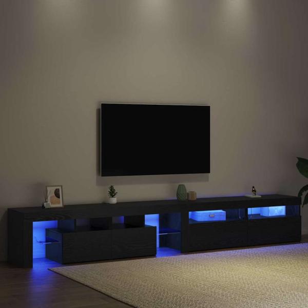TV-Schränke 3 Stück mit LED-Lichtern Schwarzes Eichenholz, TV-Schränke mit LED-Lichtern 2 Stück Schwarzes Eichenholz 60x35x40 cm Holzwerkstoff