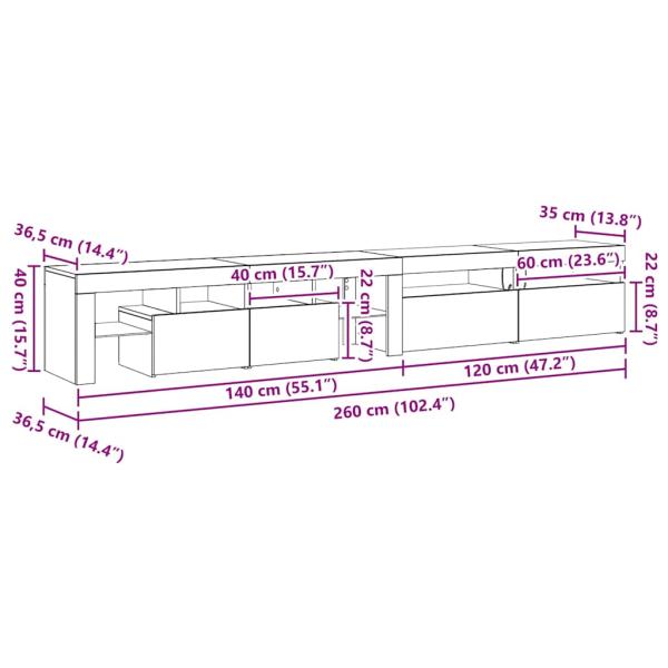 TV-Schränke 3 Stück mit LED-Lichtern Schwarzes Eichenholz, TV-Schränke mit LED-Lichtern 2 Stück Schwarzes Eichenholz 60x35x40 cm Holzwerkstoff
