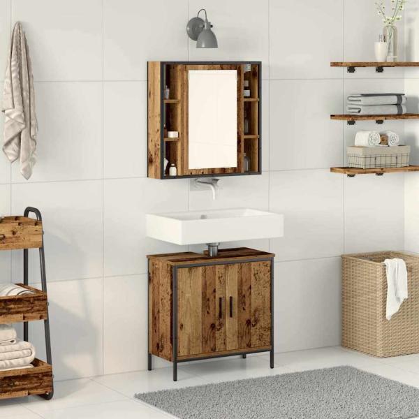 ARDEBO.de - 2-teiliges Badezimmer Möbel Set Altholz Holzwerkstoff