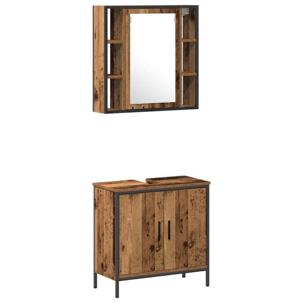 2-teiliges Badezimmer Möbel Set Altholz Holzwerkstoff