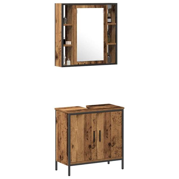 2-teiliges Badezimmer Möbel Set Altholz Holzwerkstoff