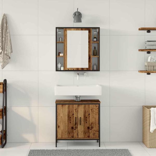 2-teiliges Badezimmer Möbel Set Altholz Holzwerkstoff
