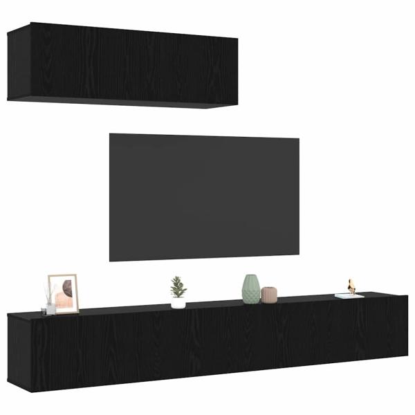 3-teilige TV-Schrank-Set Wandmontiert Schwarz Eiche Holzwerkstoff