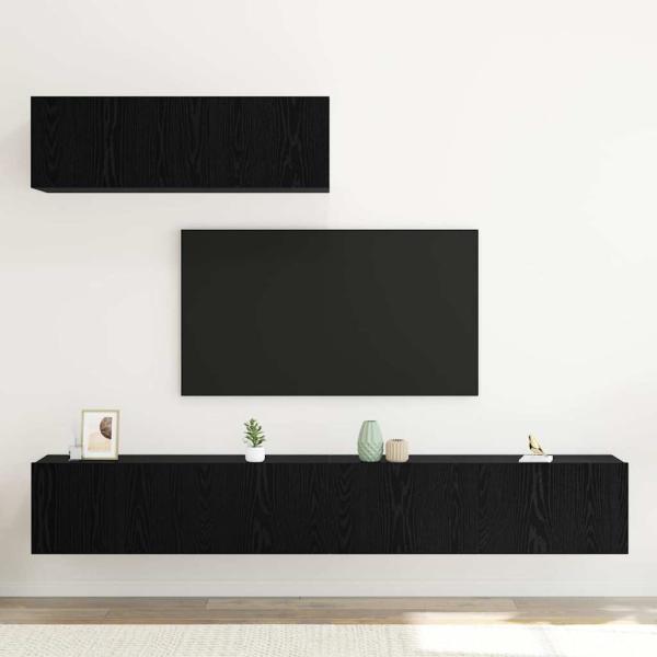 3-teilige TV-Schrank-Set Wandmontiert Schwarz Eiche Holzwerkstoff
